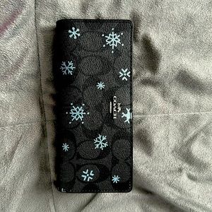 Coach slim wallet navy blue with snowflakes
